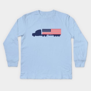 American Flag USA Semi Truck Kids Long Sleeve T-Shirt